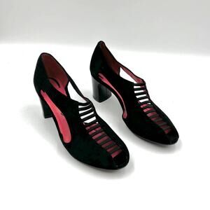 Pas De Rouge Abby Suede Heels Black Leather Pumps E823